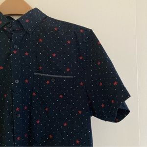 Ricky Singh Red White and Blue Star Festive Button Down Short Sleeve